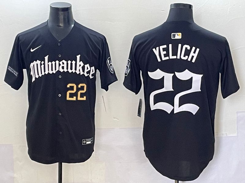 Men 2025 Milwaukee Brewers #22 Yelich Black Five generations Joint Name Nike MLB Jersey style 4